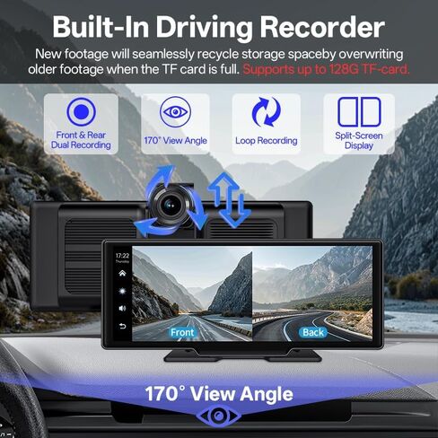 شاشة Carplay للسيارة، شاشة IPS مقاس 10.26 بوصة مع كاميرا داش 4K، CarPlay اللاسلكي وAndroid Auto، التحكم الصوتي، بلوتوث، وصلة مرآة، ملاحة GPS in Kuwait