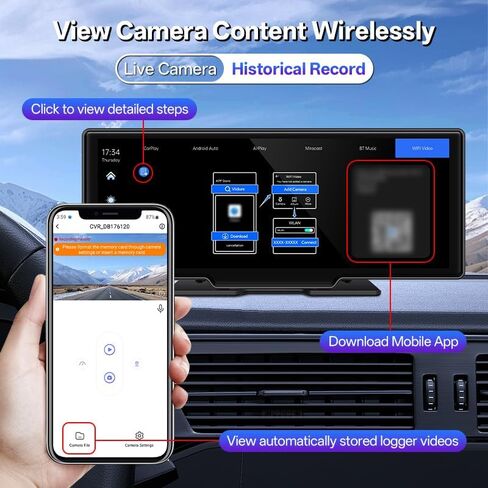 شاشة Carplay للسيارة، شاشة IPS مقاس 10.26 بوصة مع كاميرا داش 4K، CarPlay اللاسلكي وAndroid Auto، التحكم الصوتي، بلوتوث، وصلة مرآة، ملاحة GPS in Kuwait