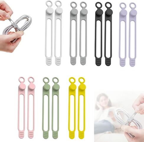 14PCS Silicone Cable Ties Reusable Cable Management Organizers Multipurpose Elastic Cord Organizer for Bundling and Fastening Cables in Saudi Arabia