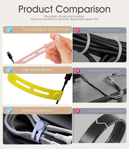 14PCS Silicone Cable Ties Reusable Cable Management Organizers Multipurpose Elastic Cord Organizer for Bundling and Fastening Cables in Saudi Arabia