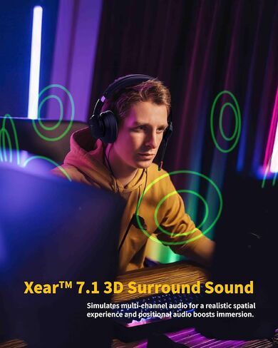 KURO X-Ear 1 Gaming Headset, AI Gesture Control, 7.1 Surround, 3D Live Recording, Transparency Mode, Noise-Canceling Mic, USB-C, LED Modes, Multiplatform Compatible in Saudi Arabia