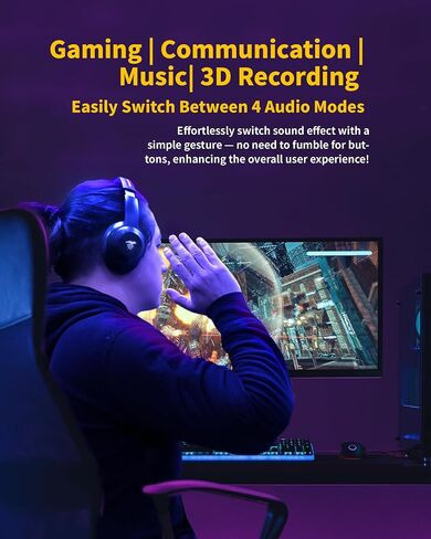 KURO X-Ear 1 Gaming Headset, AI Gesture Control, 7.1 Surround, 3D Live Recording, Transparency Mode, Noise-Canceling Mic, USB-C, LED Modes, Multiplatform Compatible in Saudi Arabia