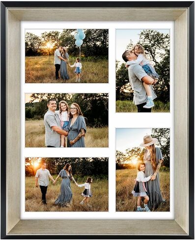 Space Art Deco, 11x14 Collage Picture Frame with 5 Opening Mat for 4x6 Photos Displays or 11x14 Poster Frame Without Mat, Shatter Resistant Glass Wall Mounting(Silver/Black, 1-Pack) in Saudi Arabia