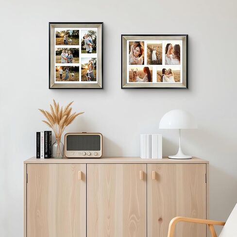 Space Art Deco, 11x14 Collage Picture Frame with 5 Opening Mat for 4x6 Photos Displays or 11x14 Poster Frame Without Mat, Shatter Resistant Glass Wall Mounting(Silver/Black, 1-Pack) in Saudi Arabia