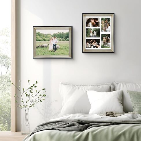 Space Art Deco, 11x14 Collage Picture Frame with 5 Opening Mat for 4x6 Photos Displays or 11x14 Poster Frame Without Mat, Shatter Resistant Glass Wall Mounting(Silver/Black, 1-Pack) in Saudi Arabia