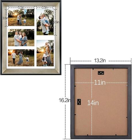 Space Art Deco, 11x14 Collage Picture Frame with 5 Opening Mat for 4x6 Photos Displays or 11x14 Poster Frame Without Mat, Shatter Resistant Glass Wall Mounting(Silver/Black, 1-Pack) in Saudi Arabia