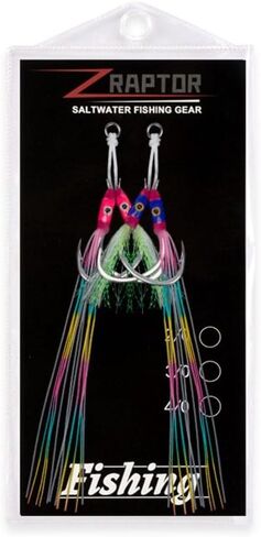 Jig Fishhooks Double Eyes with Glow Rubber Skirts Fish Tackle Angling Supplies Jigging Hook 1Pairs in Saudi Arabia