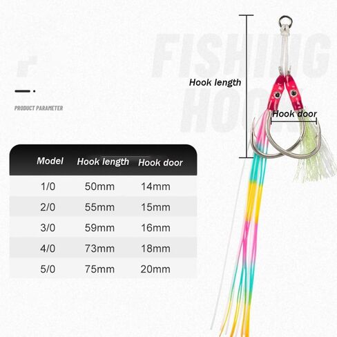 Jig Fishhooks Double Eyes with Glow Rubber Skirts Fish Tackle Angling Supplies Jigging Hook 1Pairs in Saudi Arabia