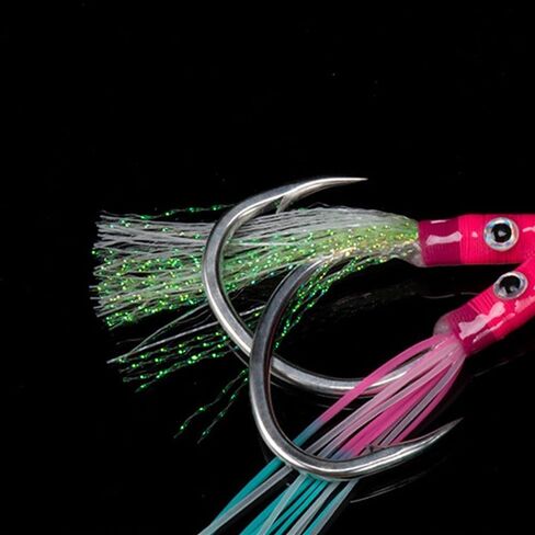 Jig Fishhooks Double Eyes with Glow Rubber Skirts Fish Tackle Angling Supplies Jigging Hook 1Pairs in Saudi Arabia