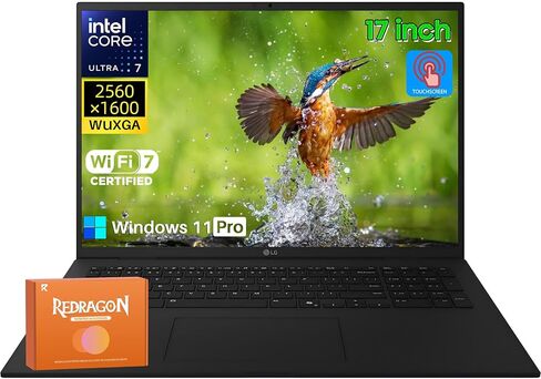 LG Gram 17 Touchscreen Laptop Copilot+ PC، Intel Ultra 7 Series 2 258V، شاشة 17 بوصة 2.5K WQXGA، ذاكرة الوصول العشوائي 32 جيجابايت، 1 تيرابايت SSD، Intel Arc Graphics، Windows 11 Pro، Wi-Fi 7، لوحة مفاتيح بإضاءة خلفية، مع ملحقات in Saudi Arabia