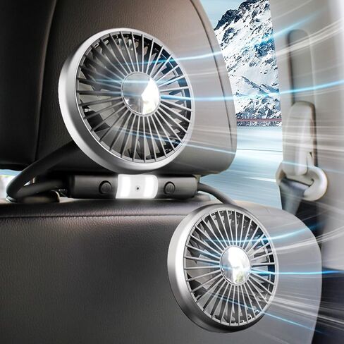 سيارة تبريد الهواء مروحة USB مزدوجة الرأس تبريد الهواء الكهربائي للمقعد الخلفي 360 درجة للتدوير مع المقعد الخلفي LED in Kuwait