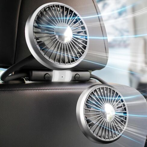 سيارة تبريد الهواء مروحة USB مزدوجة الرأس تبريد الهواء الكهربائي للمقعد الخلفي 360 درجة للتدوير مع المقعد الخلفي LED in Kuwait