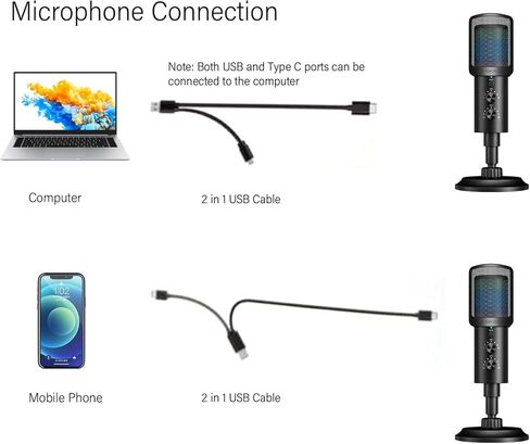 ميكروفون Yoidesu USB لألعاب الكمبيوتر، ميكروفون قلبي مع ضوء RGB، تقليل الضوضاء، ميكروفون بودكاست لتسجيل البث المباشر in Saudi Arabia