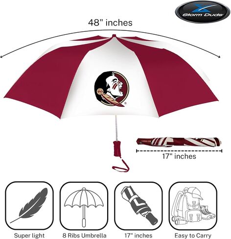 Ultra -Waterbroof Sport Smbrella - University of Arkansas Two Two Tine Red and White - 48 "تغطية مع زر الضغط التلقائي المفتوح - مرنة ، طيات مقاومة للرياح والصدأ إلى 17 بوصة in Saudi Arabia