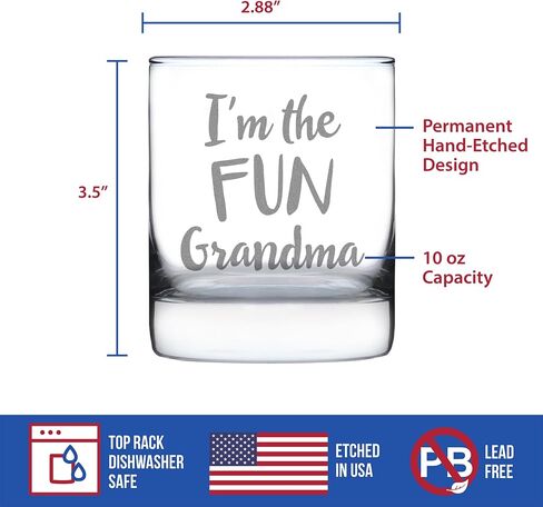 Fun Grandma - Whiskey Rocks Glass - Cute Grandparents Themed Gifts or Party Decor for Women - 10.25 Oz in Kuwait