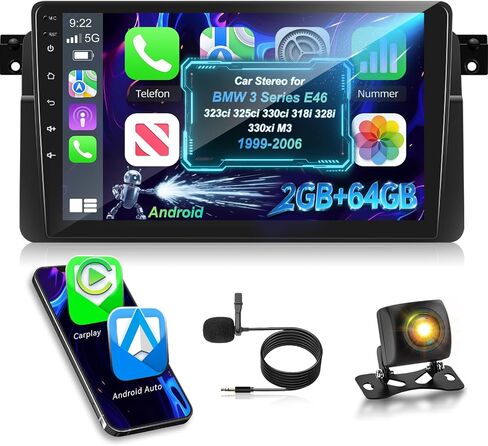 2G+64G Car Radio for BMW 3 Series E46 323ci 325ci 330ci 318i 328i 330xi M3 1999-2006, 9″ Android Touchscreen Car Stereo, Wireless CarPlay & Android Auto, GPS, Bluetooth, SWC in Saudi Arabia