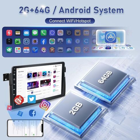2G+64G Car Radio for BMW 3 Series E46 323ci 325ci 330ci 318i 328i 330xi M3 1999-2006, 9″ Android Touchscreen Car Stereo, Wireless CarPlay & Android Auto, GPS, Bluetooth, SWC in Saudi Arabia