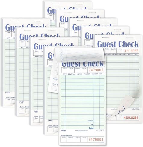 FMP Brands Guest Check Books for Servers, Server Note Pads Paper, Total 250 Sheets (5 Pads), Blue with Guest Receipt, Guest Check Pads, Restaurant Order Pads, Waitress Notepads in Kuwait