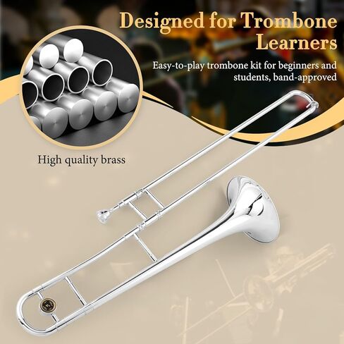KTAXON B المسطح المسطح الترومبون مع الناطقة بلسان ، شريحة النحاس BB Trombones للمبتدئين ، وتشمل أداة محمولة تنظيف القماش ، والقفازات وحالة الترومبون (ذهبية) in Kuwait