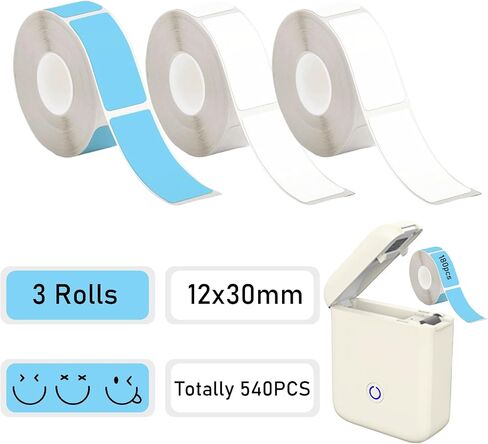 3 Rolls Label Maker Tapes, Totall 540 PCS Label Sticker Tape-12mm×30mm(0.47"x1.18") Thermal Self-Adhesive Waterproof Paper for D30 P11 Printer, Adhesive Tapes for Office Household Supplies in Saudi Arabia