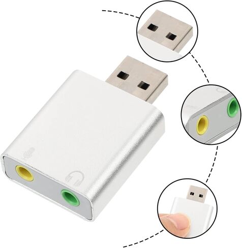 DOITOOL USB محول صوت ستيريو لبطاقة الصوت الخارجية مع سماعة رأس ومقبس ميكروفون لا يتطلب برنامج تشغيل متوافق مع الكمبيوتر المحمول سطح المكتب سبائك الألومنيوم الفضية in Saudi Arabia