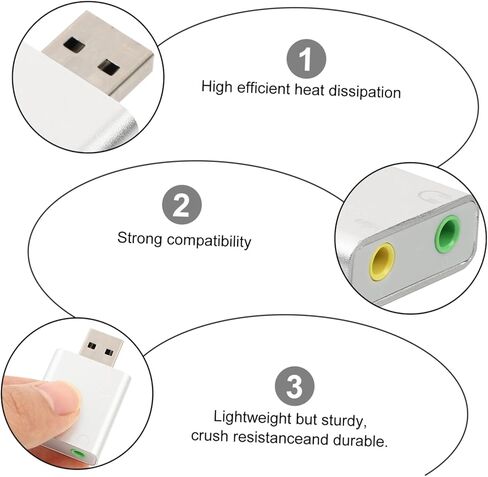 NUOBESTY Aluminum USB External Stereo Sound Adapter with Microphone and Headphone Jack Compact Durable USB Audio Adapter for Laptops Desktops Sound Card Compatible with Audio Devices in Kuwait