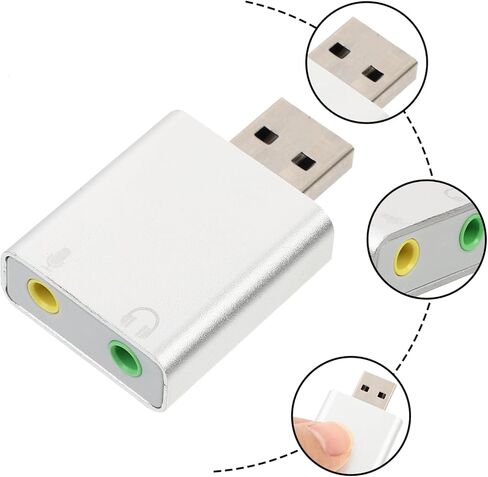 محول صوت خارجي لبطاقة الصوت TEHAUX USB مع سماعة رأس وميكروفون ومقبس من سبائك الألومنيوم لتشغيل صوت ستيريو لأجهزة الكمبيوتر المحمول وموسيقى الألعاب والبث المباشر in Kuwait