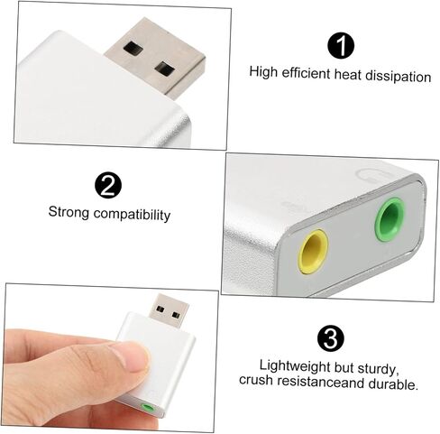 محول بطاقة الصوت الخارجي USB لقناة TEHAUX مع سماعة رأس وميكروفون، محول صوت ستيريو من سبائك الألومنيوم المتين لأجهزة الكمبيوتر المحمول ومحول صوت ستيريو USB مدمج in Kuwait