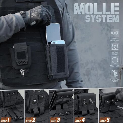 Tactical Molle Dual Cell Phone Holder Utility EDC Pouch with US Flag Patch in Saudi Arabia