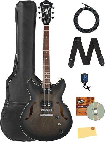 Ibanez AS7312 كـ Artcore 12 -String Hollow Body Electric Guitar - حزمة شفافة الكرز الأحمر مع حقيبة أزعج ، موالف ، حزام ، كابل ، فيديو تعليمي أوستن بازار ، وقطعة قماش تلميع in Kuwait
