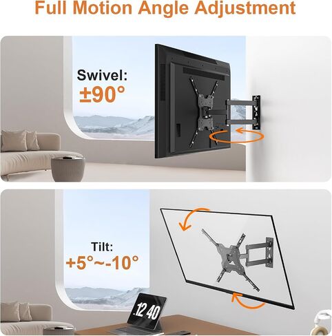 GRIFEMA GB1004 TV Wall Bracket for Most 26 to 55 Inches Flat & Curved TV Screens, Swivels Tilts Extends TV Wall Mount with VESA 75x75MM to 400X400MM Weight Capatity 30KG in Saudi Arabia