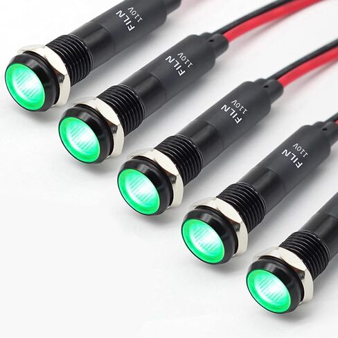 5Pcs 8MM (5/16'') led Indicator Light 12V 24V Metal Pilot Lamp Lights Aluminum Black Anodized Waterproof ip67 Red Signal Lamp Light(12V-Black Anodized-Green 5Pcs) in Kuwait
