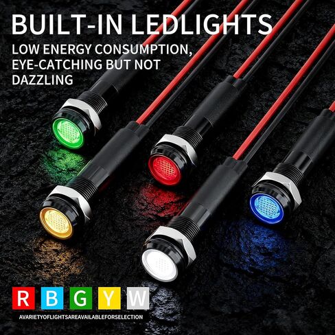 5Pcs 8MM (5/16'') led Indicator Light 12V 24V Metal Pilot Lamp Lights Aluminum Black Anodized Waterproof ip67 Red Signal Lamp Light(12V-Black Anodized-Green 5Pcs) in Kuwait