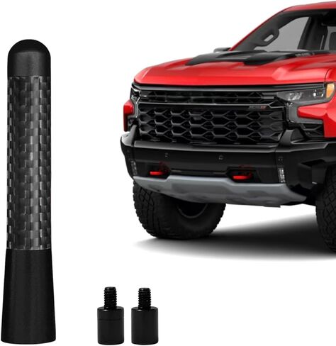 هوائي شاحنة من ألياف الكربون لسيارة Chevy Silverado 1500 2500 3500 & GMC Sierra 1999-2025، ملحقات شاحنة هوائي Chevy Silverado، هوائيات فيديو قصيرة للسيارة (3 بوصات - ألياف الكربون باللون الأحمر) in Kuwait