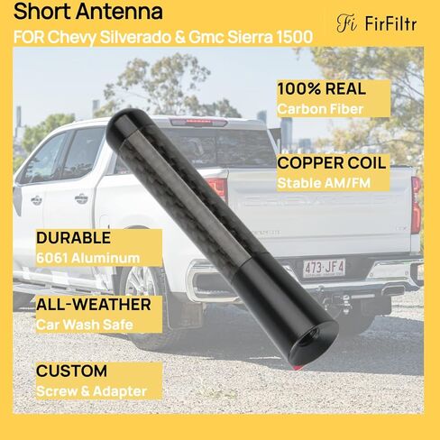 هوائي شاحنة من ألياف الكربون لسيارة Chevy Silverado 1500 2500 3500 & GMC Sierra 1999-2025، ملحقات شاحنة هوائي Chevy Silverado، هوائيات فيديو قصيرة للسيارة (3 بوصات - ألياف الكربون باللون الأحمر) in Kuwait