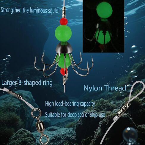 Luminous Octopus String Hook High Carbon Steel Fishing Barbed String Hook Fishing Tackle Gear in Saudi Arabia