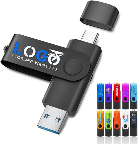 محرك أقراص فلاش USB 3.0 من النوع C سعة 8 جيجابايت 100 قطعة، محرك أقراص USB C دوار 2 في 1 مخصص للهاتف والكمبيوتر الشخصي، محفور/مطبوع شعارك والنص على أعواد الذاكرة بالجملة للشركة/المدرسة in Kuwait