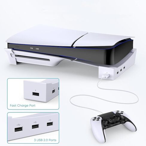Horizontal Stand with 3 USB 2.0 Ports & 1 Fast Charging Port Base Bracket Holder Compatible for PS5 Slim Console in Saudi Arabia
