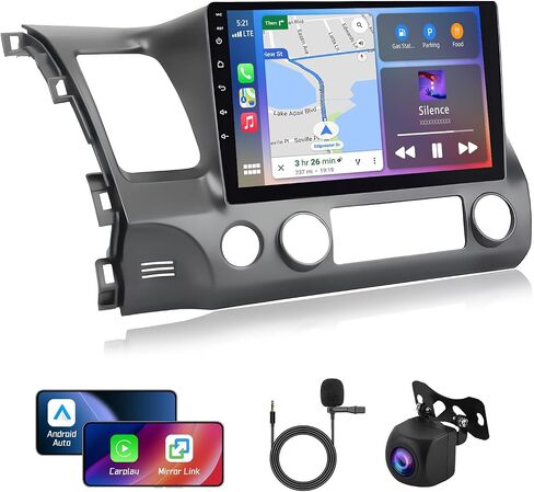 10.1" Double Din Car Radio Stereo for Honda Civic 2006 2007 2008 2009 2010 2011 with Wireless Carplay Android Auto Touch Screen Bluetooth Car Radio GPS Navigation for Honda Civic/SWC/Backup Camera in Kuwait