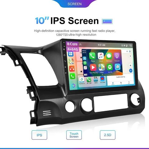 10.1" Double Din Car Radio Stereo for Honda Civic 2006 2007 2008 2009 2010 2011 with Wireless Carplay Android Auto Touch Screen Bluetooth Car Radio GPS Navigation for Honda Civic/SWC/Backup Camera in Kuwait