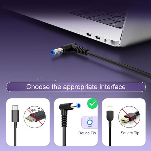بديل 65 وات 45 وات لشاحن الكمبيوتر المحمول HP probook، Envy، Pavilion، Stream، EliteBook، شاحن الكمبيوتر X360، محول الطاقة ذو الطرف الأزرق الذكي AC in Kuwait