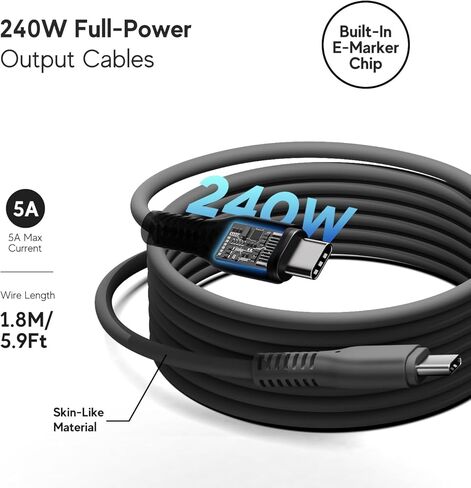 240W USB C Power Supply 48V 5A GaN PD3.1 with Detachable USB-C Charging Cable for Drones, Robot, AI PC Gaming Laptop, Industrie PC, Thunderbolt 5 USB C 240 Watt Replacement for Delta ADP-240KB BA in Kuwait