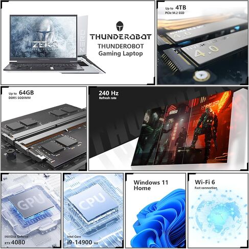 Thunderobot Zero 16 i9 4080 Gaming Laptop, 16" QHD+ 240Hz 2.5K Display, 14th Gen Intel Core i9-14900HX, GeForce RTX 4080, 32GB DDR5 RAM, 1TB SSD, RGB Backlit Keyboard, Wi-Fi 6, Windows 11 Home, White in Kuwait