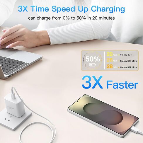 كتلة شاحن فائقة السرعة 45 وات، 2 حزمة شحن سريع من النوع C مع كابل شاحن USB C بطول 6 أقدام متوافق مع Samsung Galaxy S25 24 23 Ultra/+ /S22 Plus/S20، Tab S9/S8 Ultra، iPhone 17/16/15 in Kuwait