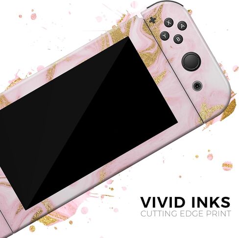 Design Skinz - Compatible with Nintendo DSi XL - Skin Decal Protective Scratch-Resistant Removable Vinyl Wrap Cover - Rose Pink Marble & Digital Gold Frosted Foil V11 in Saudi Arabia