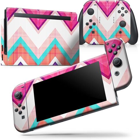 Design Skinz - Compatible with Nintendo Switch Lite - Skin Decal Protective Scratch-Resistant Removable Vinyl Wrap Cover - Vibrant Teal & Colored Chevron Pattern V1 in Saudi Arabia