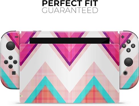 Design Skinz - Compatible with Nintendo Switch Lite - Skin Decal Protective Scratch-Resistant Removable Vinyl Wrap Cover - Vibrant Teal & Colored Chevron Pattern V1 in Saudi Arabia