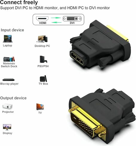 BENFEI DVI إلى HDMI، محول DVI-D ثنائي الاتجاه إلى HDMI ذكر إلى أنثى مع سلك مطلي بالذهب 4 عبوات in Saudi Arabia