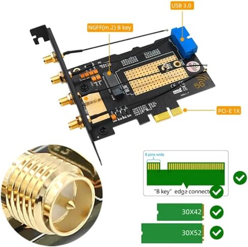 M.2 B Key USB3.0 & PCIe 5G Dual Bus 5G-WWAN بطاقة محول بطاقة محول سطح المكتب مع 4 فتحات SIM هوائيات in Saudi Arabia