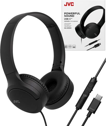 JVC USB-C سماعات رأس سلكية على الأذن مع ميكروفون - مريحة للارتداء طوال اليوم، مكالمات واضحة، صوت غني - قابلة للطي وخفيفة الوزن - كابل أحادي الجانب خالي من التشابك - رائعة للألعاب والعمل من المنزل in Kuwait